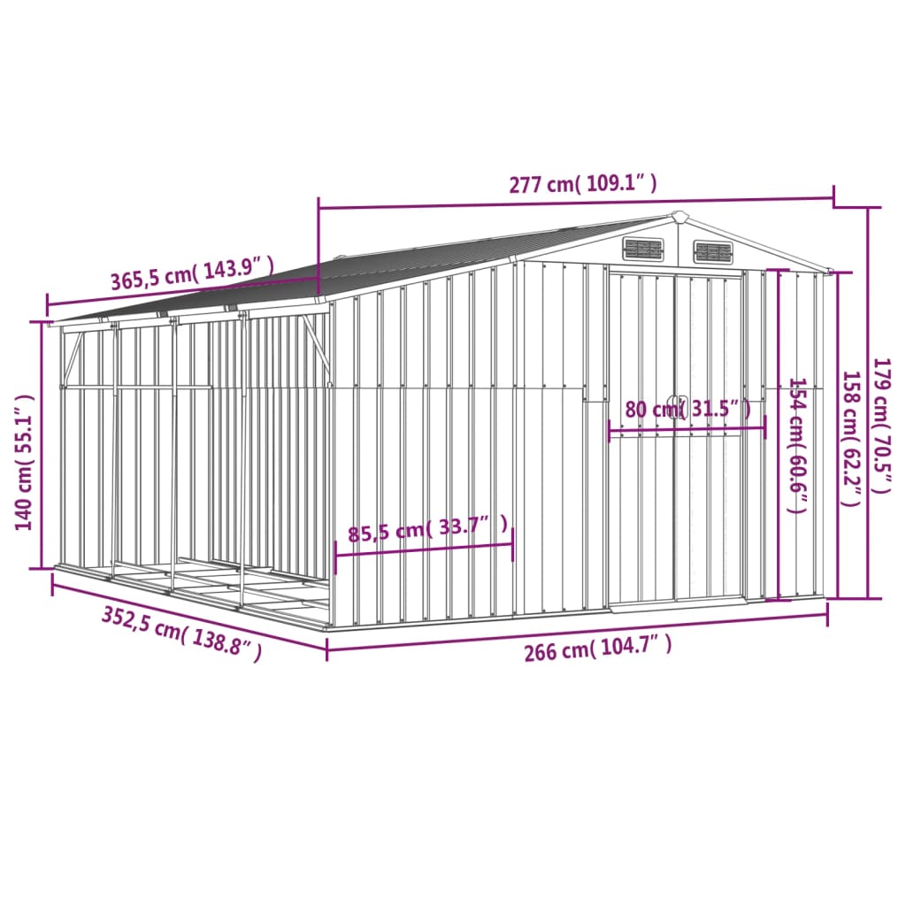 vidaXL aiakuur, antratsiithall, 277x365,5x179 cm, tsingitud teras