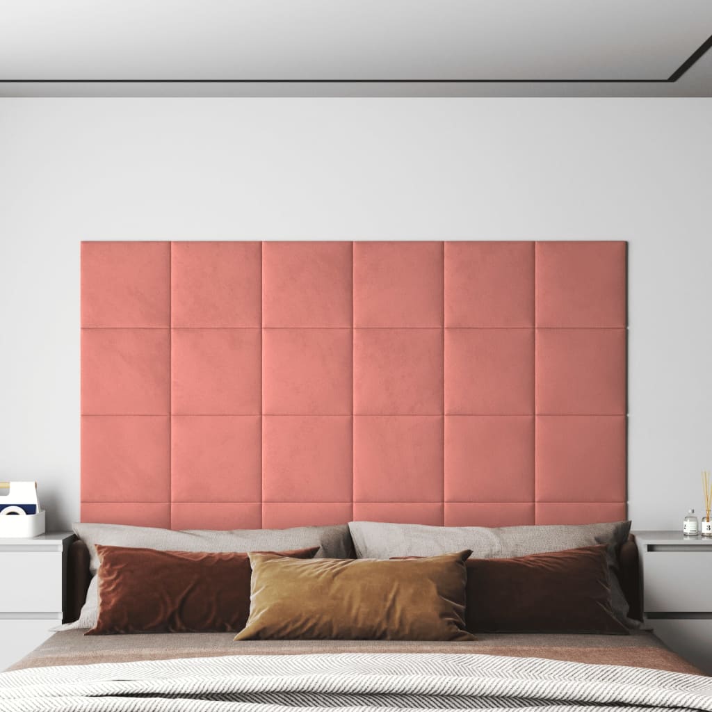 vidaXL seinapaneelid 12 tk, roosa, 30 x 30 cm, samet, 1,08 m²