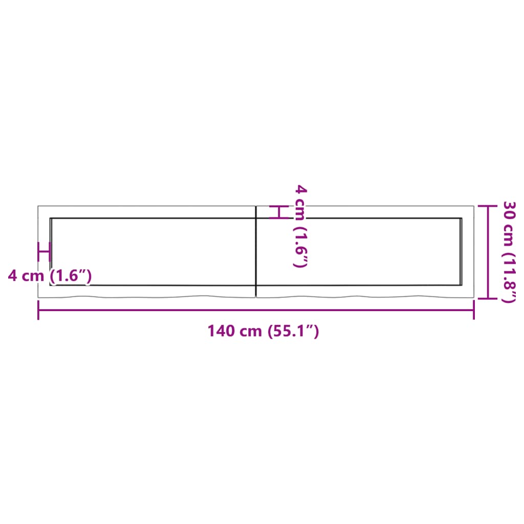 vidaXL seinariiul, tumepruun, 140x30x(2-4) cm, töödeldud tammepuit