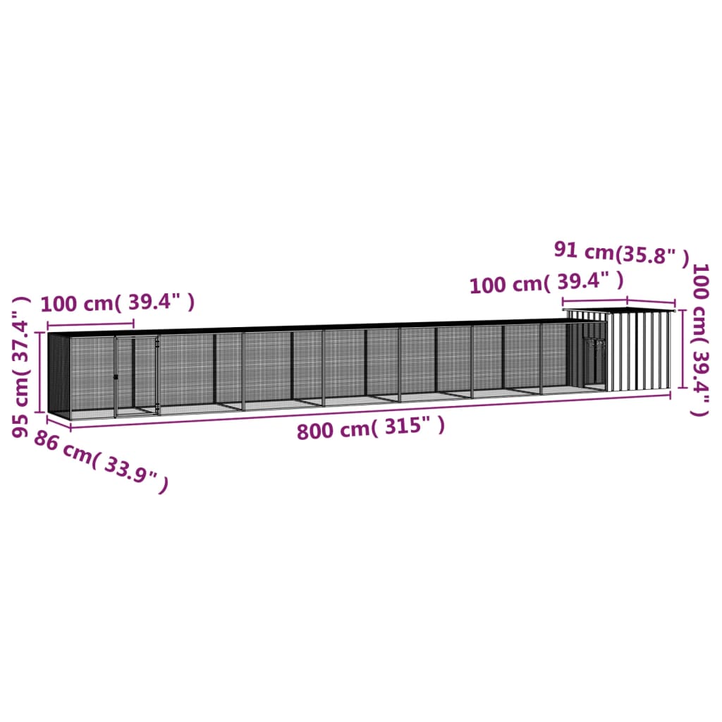 vidaXL kanapuur, antratsiithall, 800x91x100 cm, tsingitud teras