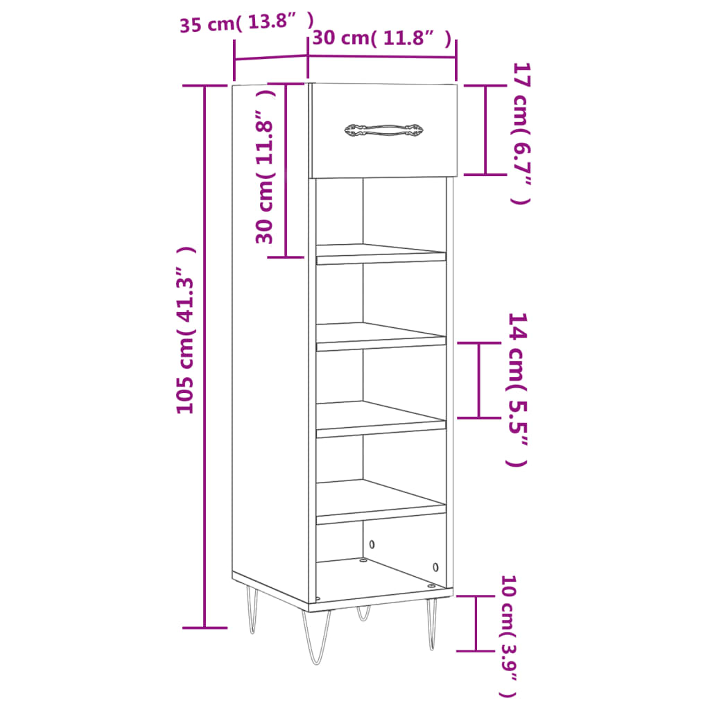 vidaXL jalatsikapp, hall Sonoma tamm, 30 x 35 x 105 cm, tehispuit