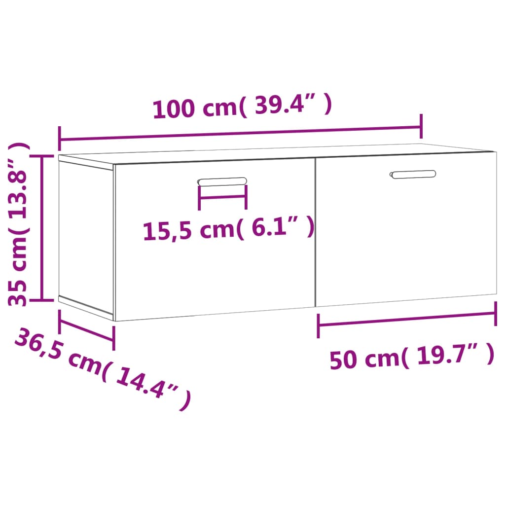 vidaXL seinakapp, Sonoma tamm, 100 x 36,5 x 35 cm, tehispuit