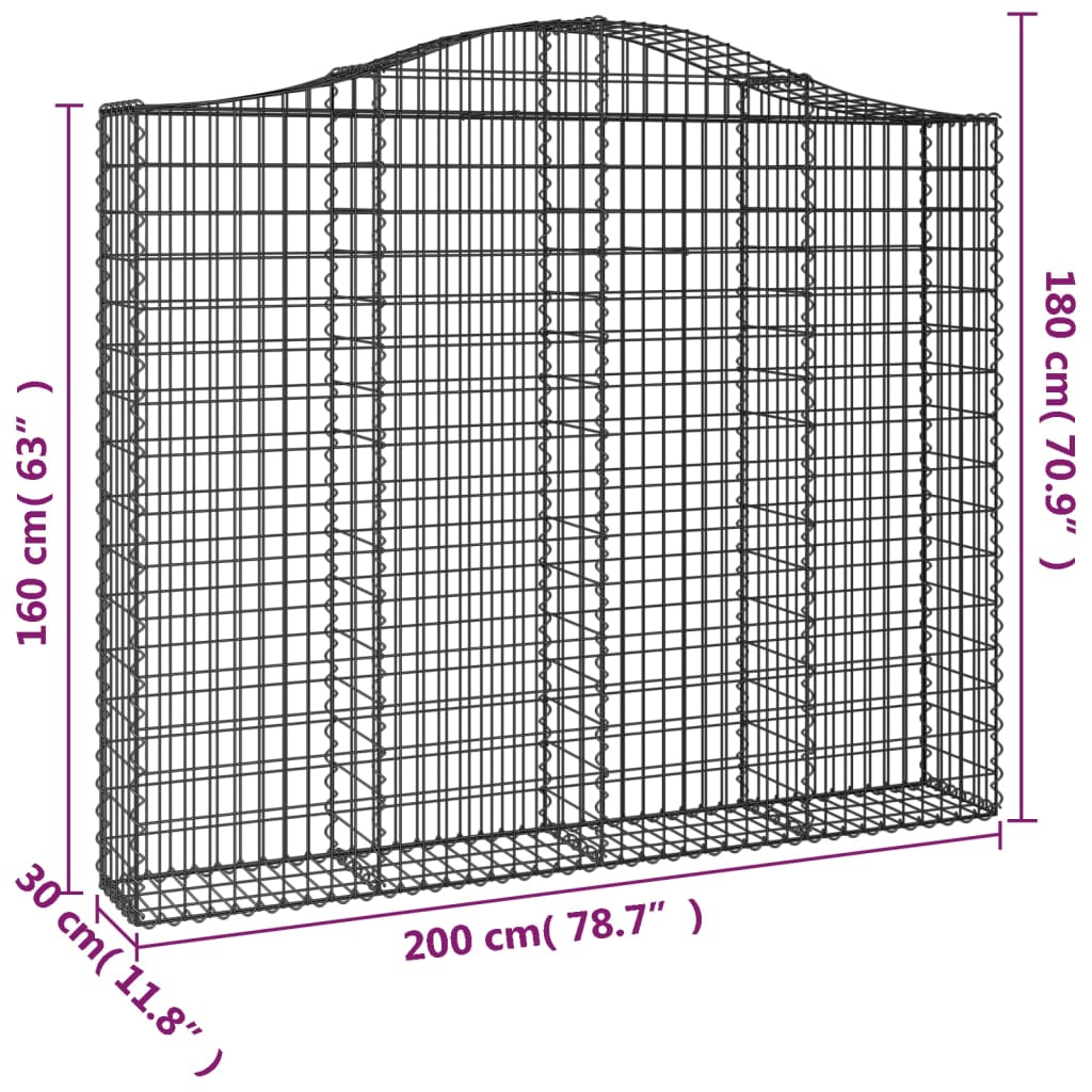 vidaXL kaarekujulised gabioonkorvid 3 tk, 200x30x160/180 cm, raud