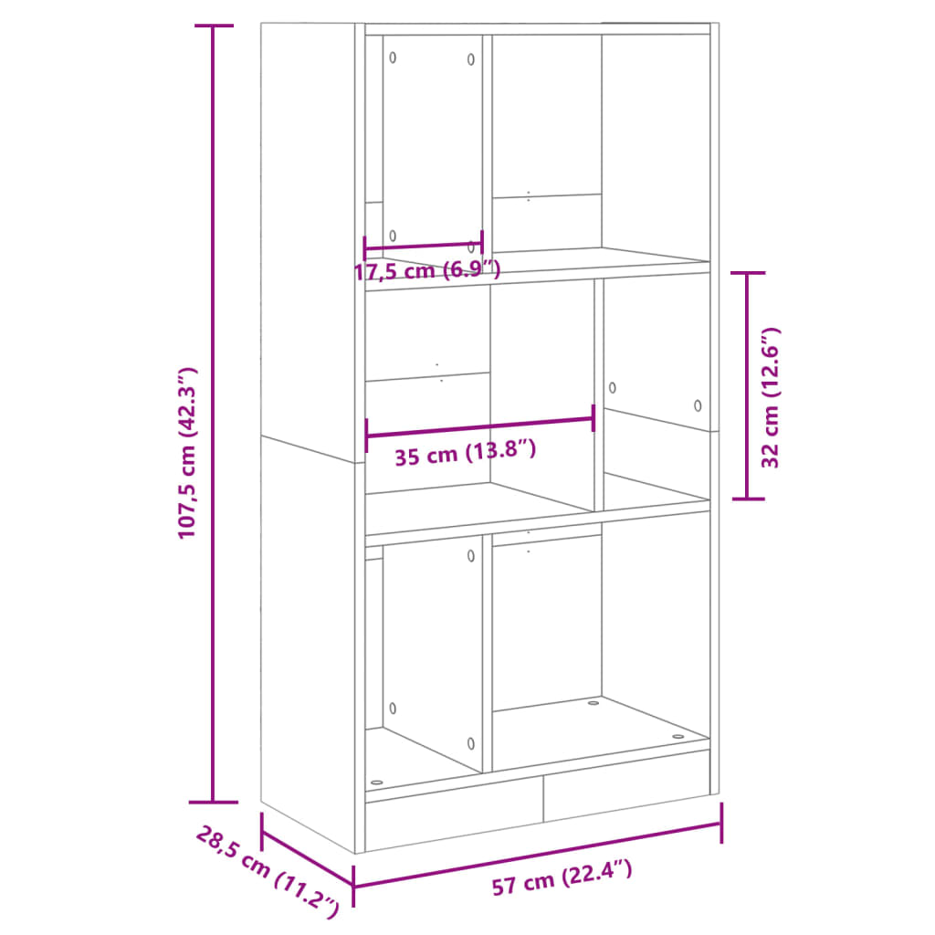 vidaXL raamaturiiul, Sonoma tamm, 57x28,5x107,5 cm, tehispuit