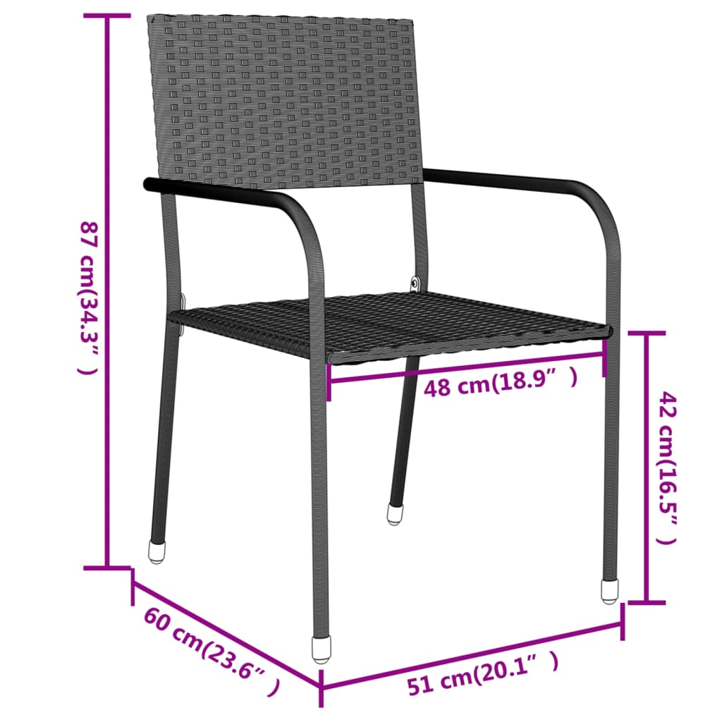 vidaXL 3-osaline aiamööbli komplekt, polürotang, must