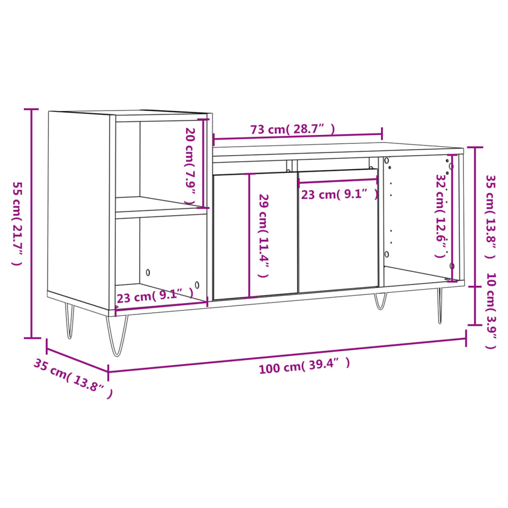 vidaXL telerikapp, hall Sonoma, 100 x 35 x 55 cm, tehispuit