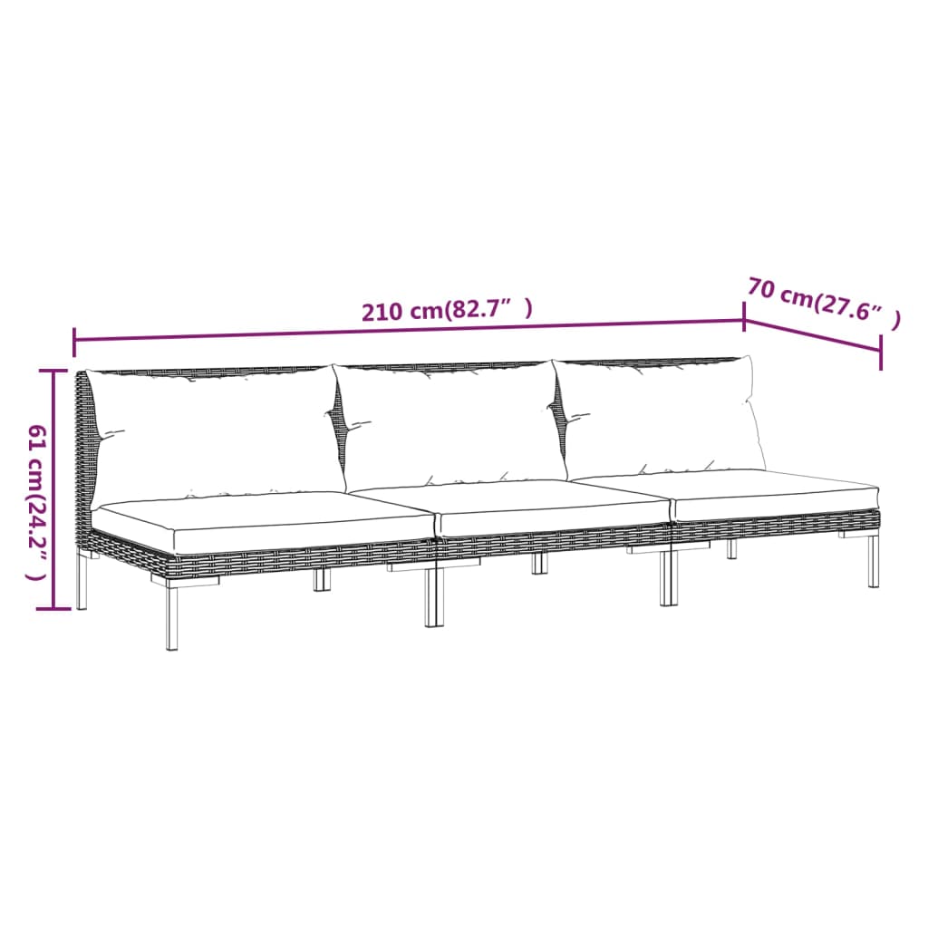 vidaXL aiadiivanid 3 tk patjadega, poolring, polürotang