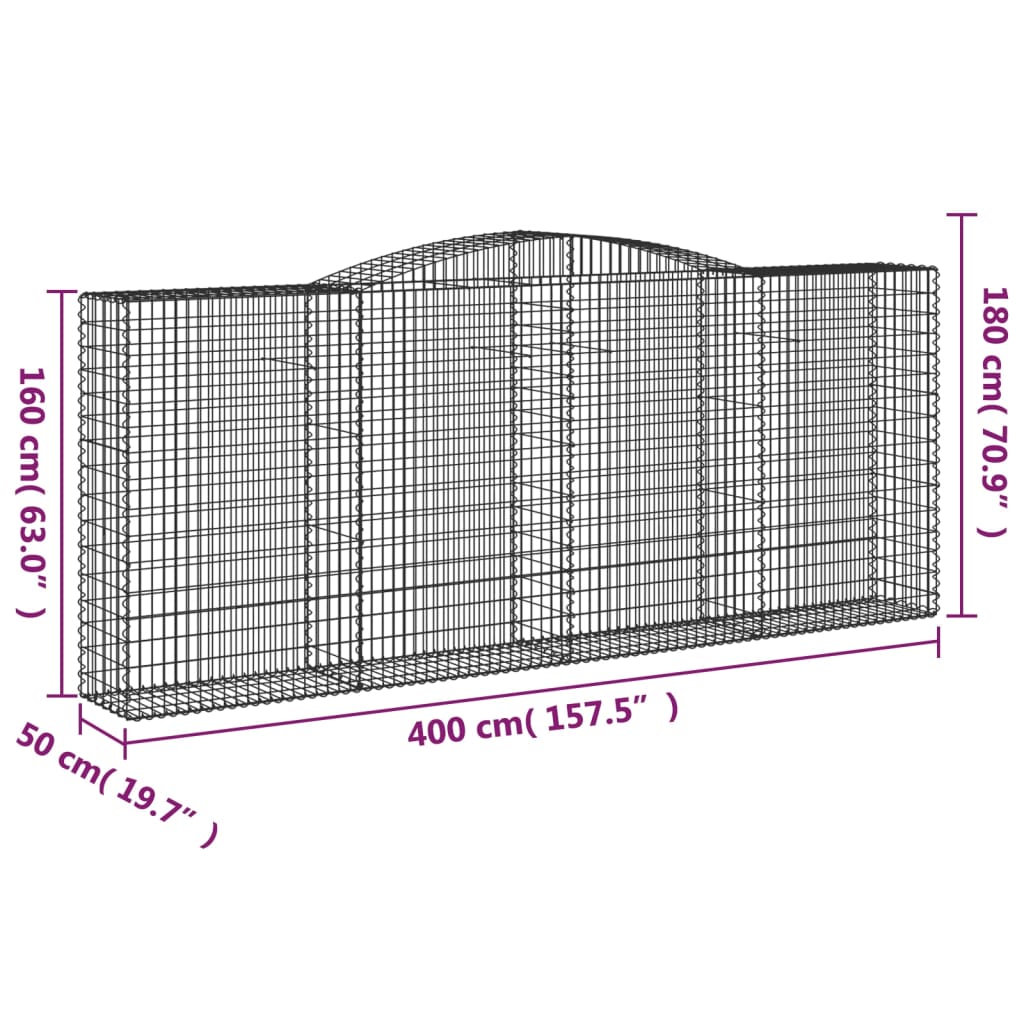 vidaXL kaarekujulised gabioonkorvid 4 tk, 400x50x160/180 cm, raud