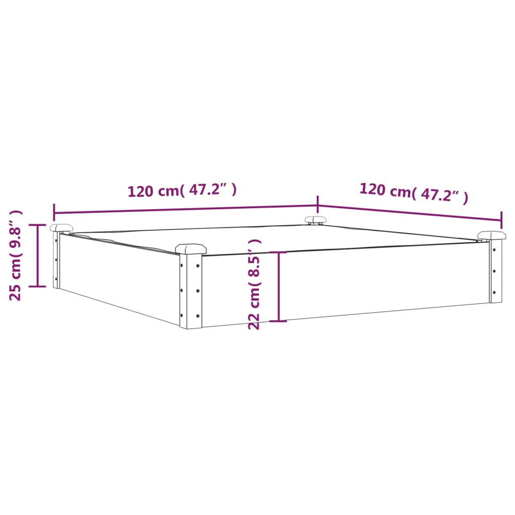 vidaXL voodriga aia taimelava, pruun, 120 x 120 x 25 cm, nulupuit