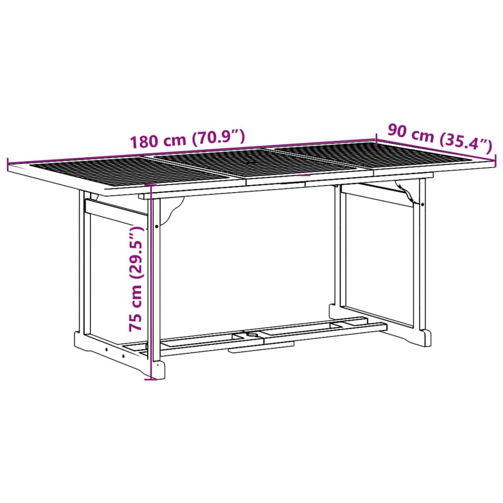 vidaXL 7-osaline aiamööblikomplekt, 180 x 90 x 75 cm, akaatsiapuit