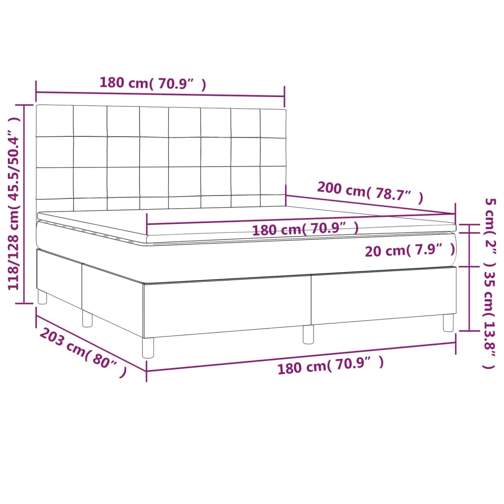 vidaXL kontinentaalvoodi madrats ja LED, must, 180x200 cm, samet