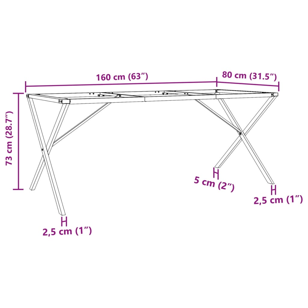 vidaXL söögilaua jalad, X-raam, 160 x 80 x 73 cm, malm