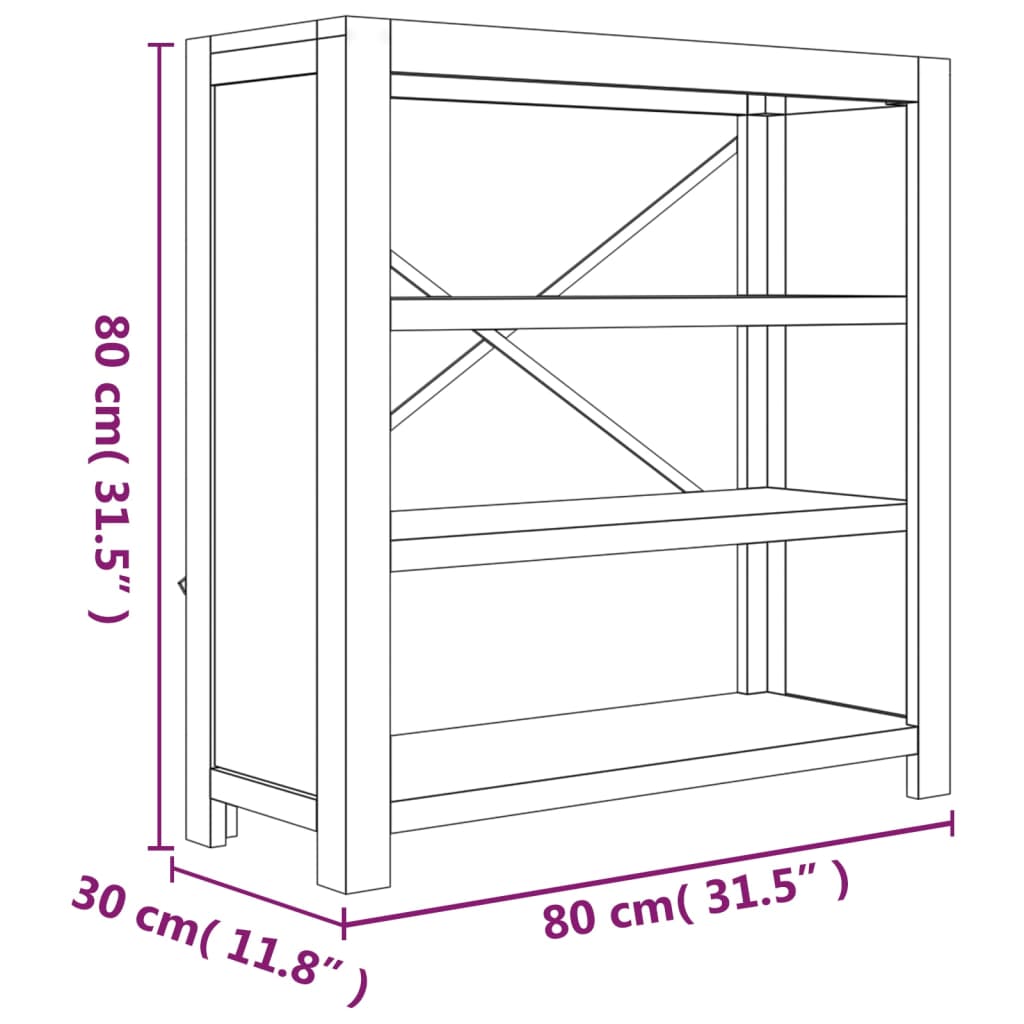 vidaXL 3 riiuliga raamaturiiul, 80 x 30 x 80 cm, akaatsiapuit