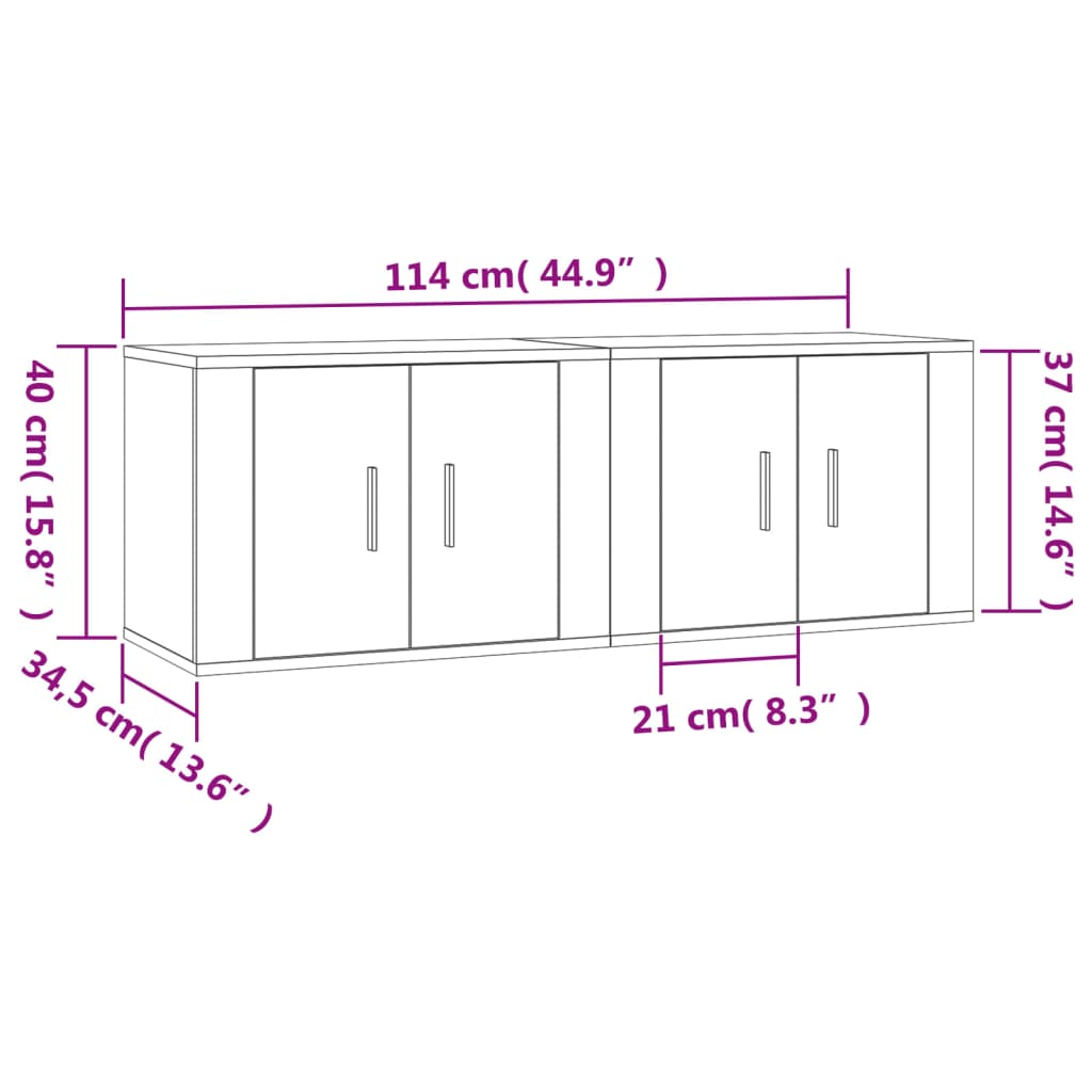 vidaXL seinale kinnitatavad telerikapid, 2 tk, valge, 57x34,5x40 cm