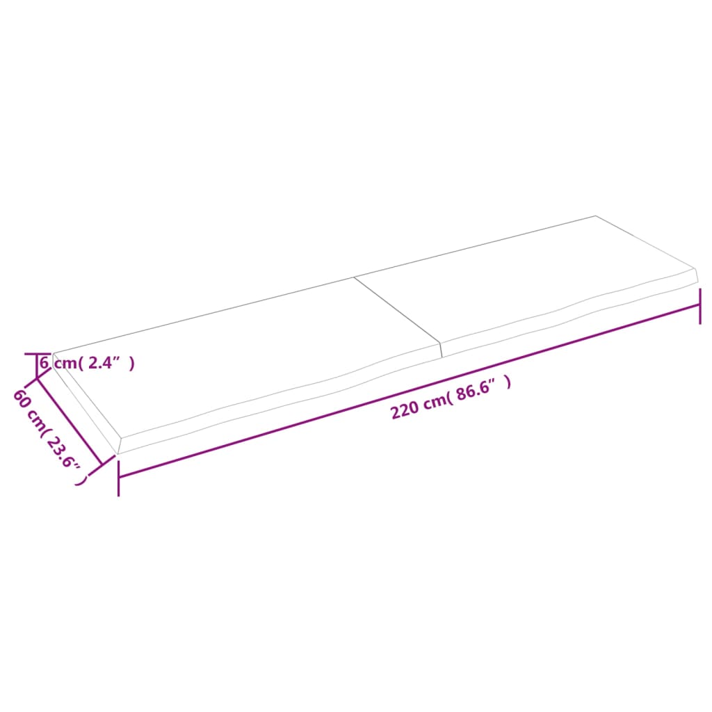 vidaXL seinariiul, 220x60x(2-6) cm, töötlemata tammepuit