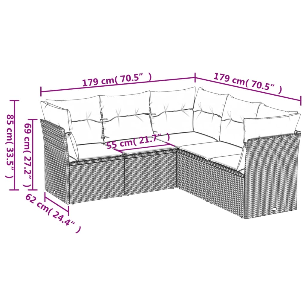 vidaXL 5-osaline aiadiivanikomplekt patjadega, must, polürotang