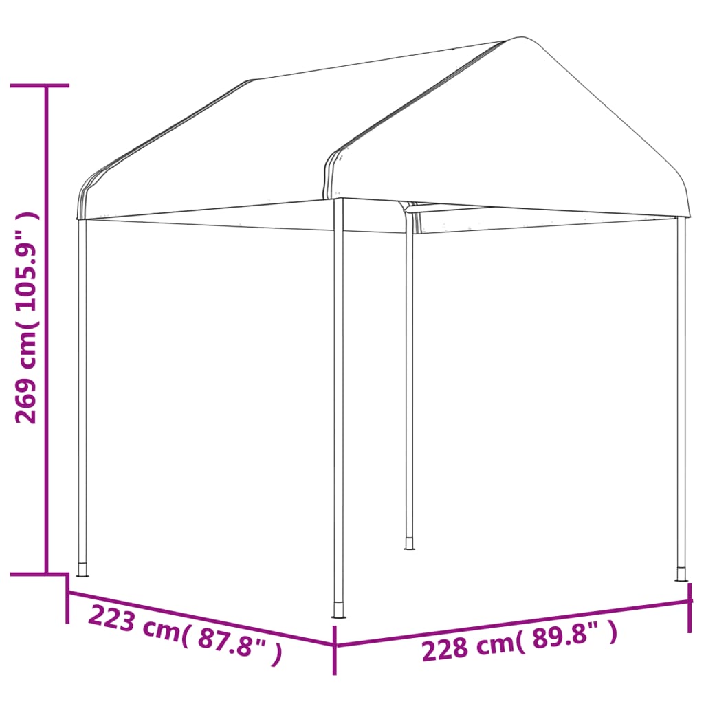 vidaXL katusega varjualune, valge, 20,07 x 2,28 x 2,69 m, polüetüleen