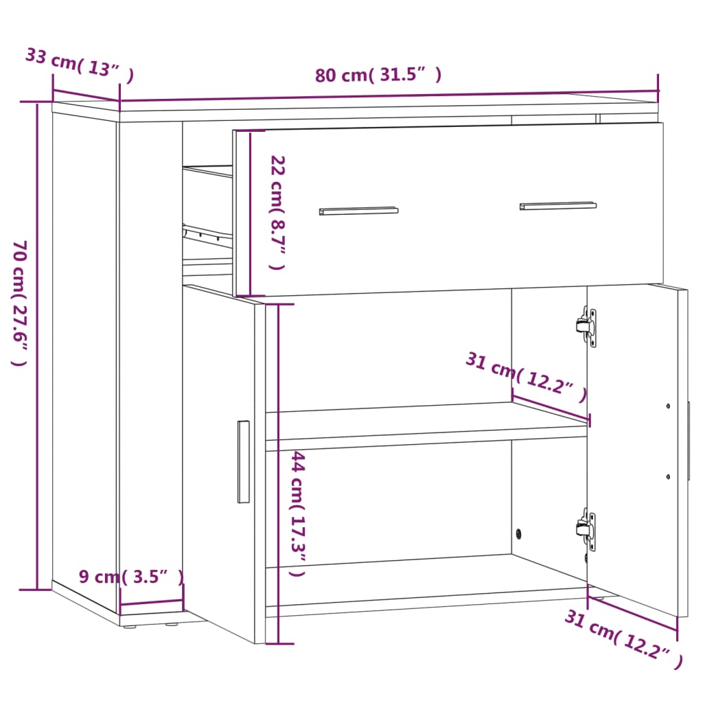 vidaXL puhvetkapp, betoonhall, 80 x 33 x 70 cm, tehispuit
