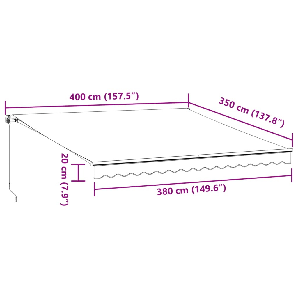 vidaXL käsitsi sissetõmmatav varikatus LEDiga, pruun, 400 x 350 cm