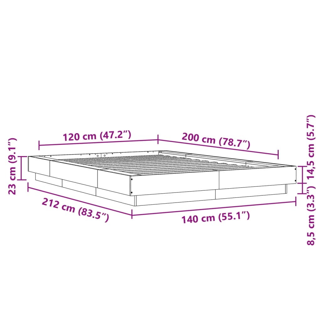 vidaXL voodiraam, must, 120 x 200 cm, teras ja tehispuit