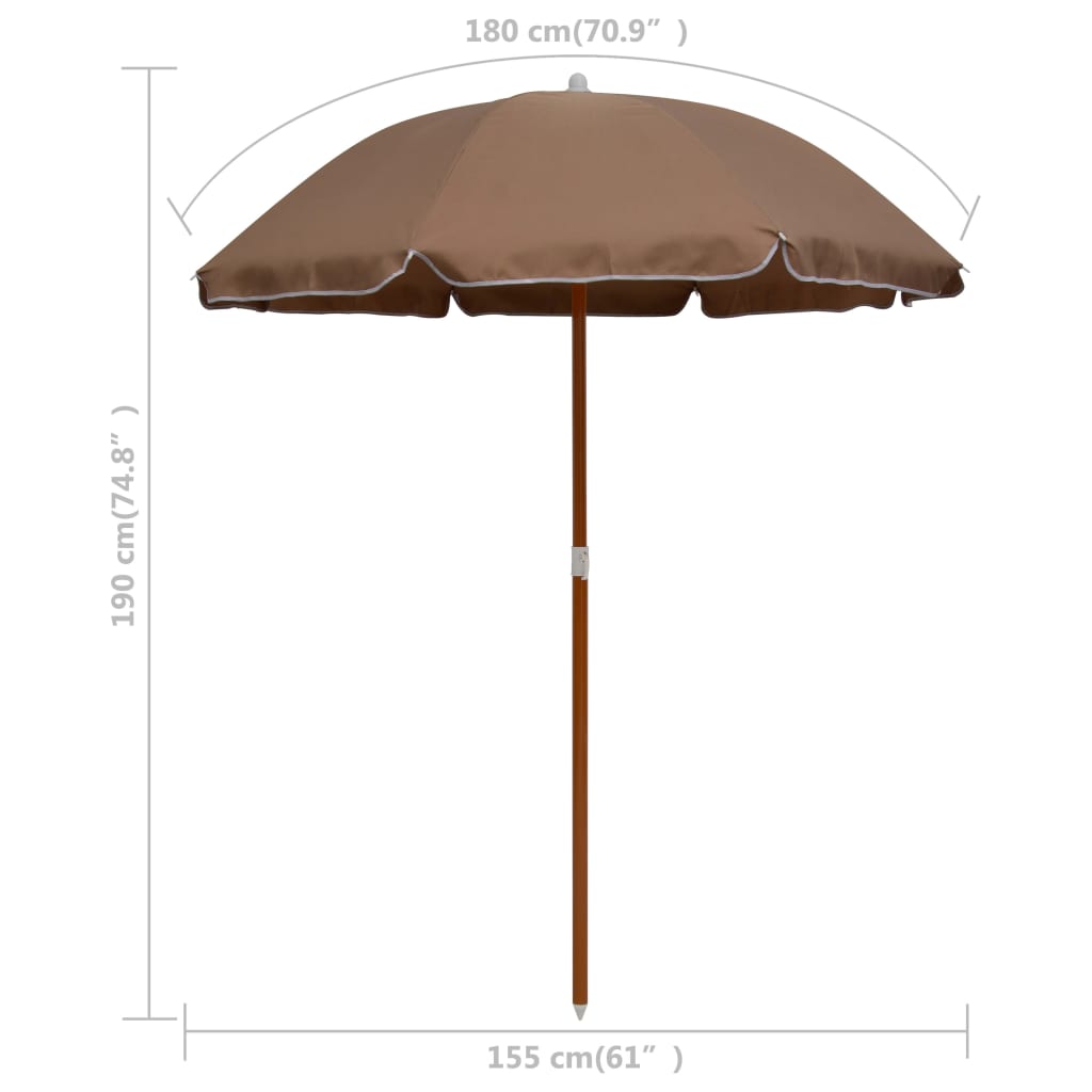 vidaXL aia päikesevari, teraspostiga, 180 cm, pruunikashall