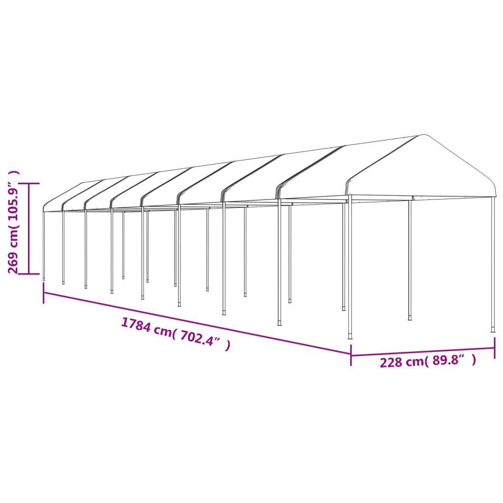 vidaXL katusega varjualune, valge, 17,84 x 2,28 x 2,69 m, polüetüleen