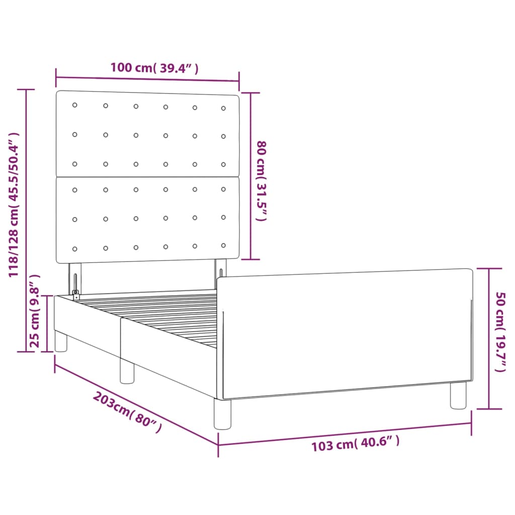 vidaXL voodiraam peatsiga, must, 100x200 cm, kunstnahk