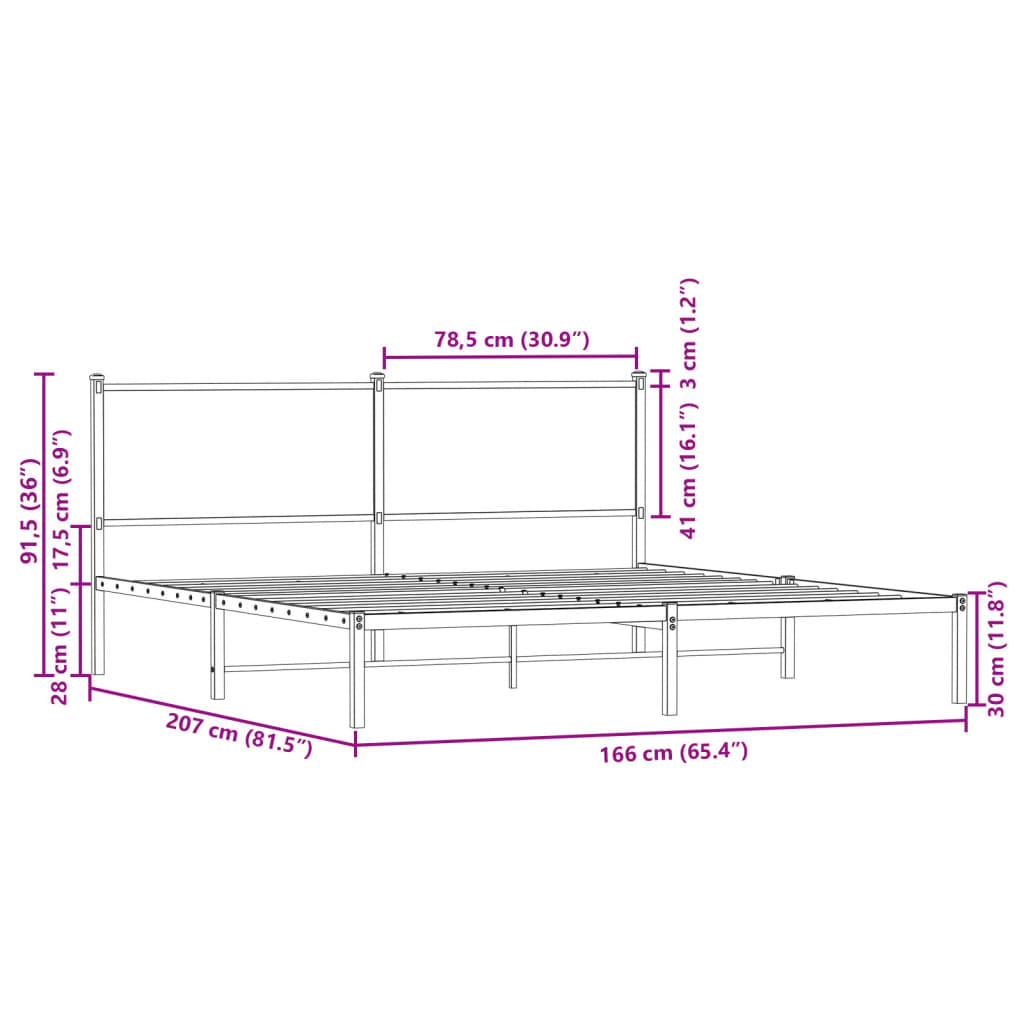 vidaXL metallist voodiraam ilma madratsita suitsutatud tamm 160x200 cm