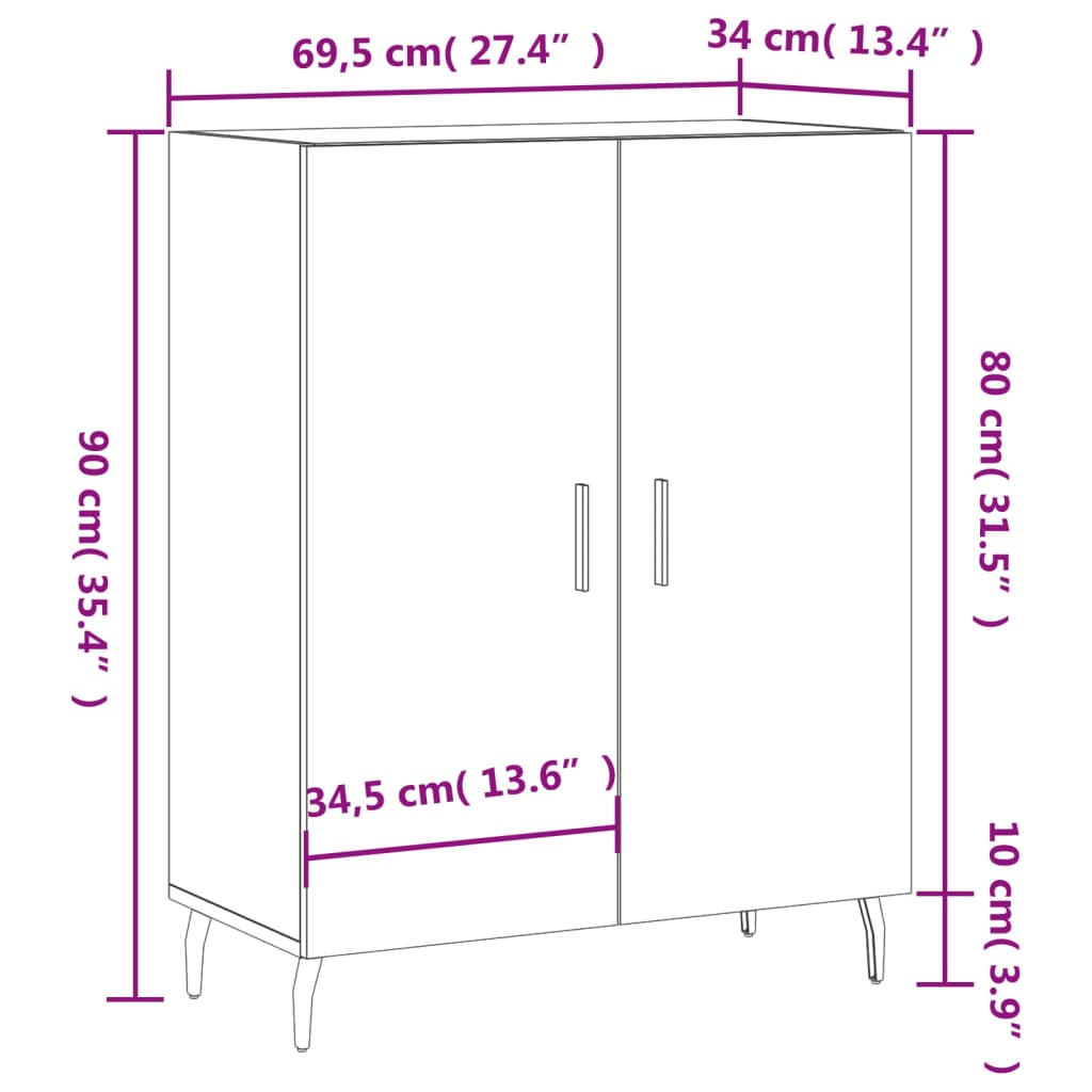 vidaXL puhvetkapp, pruun tamm, 69,5 x 34 x 90 cm, tehispuit