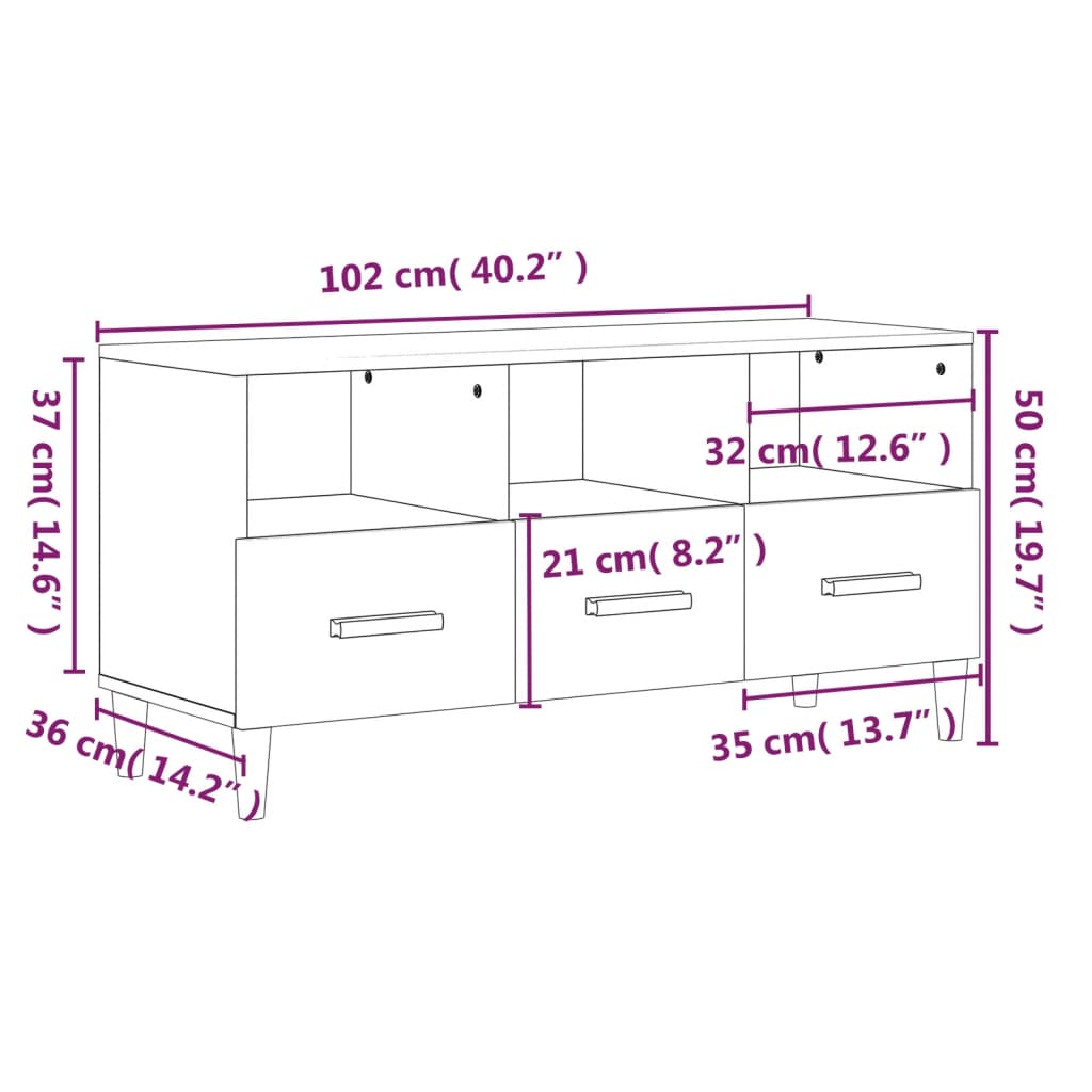 vidaXL telerikapp, betoonhall, 102x36x50 cm, tehispuit