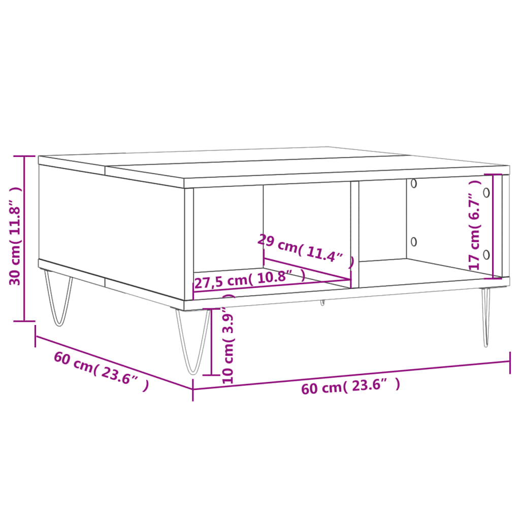 vidaXL kohvilaud, pruun tamm, 60 x 60 x 30 cm, tehispuit