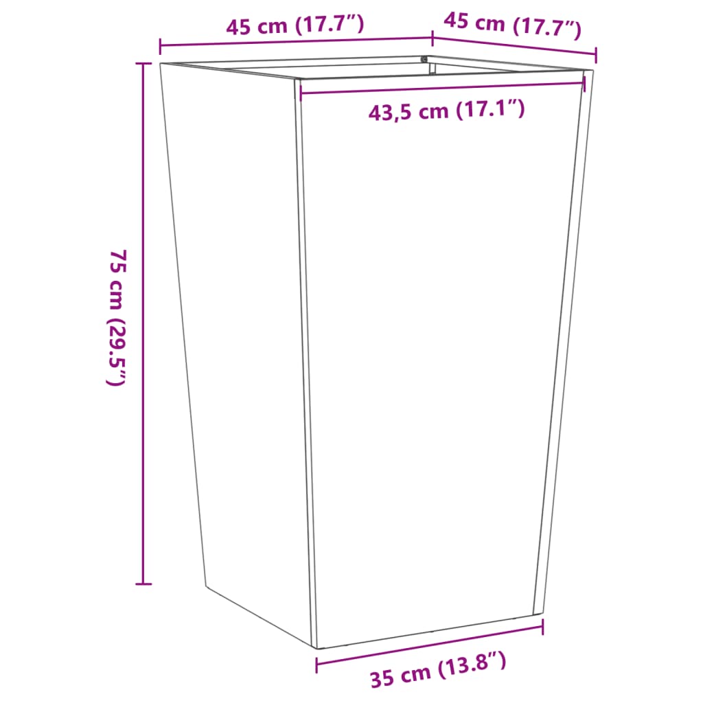 vidaXL aia taimekastid 2 tk, 45x45x75 cm, Corten teras