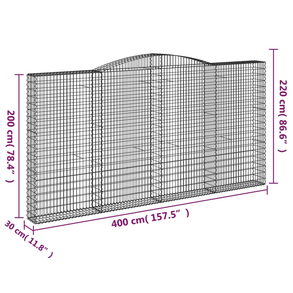 vidaXL kaarekujulised gabioonkorvid 7 tk, 400x30x200/220 cm, raud