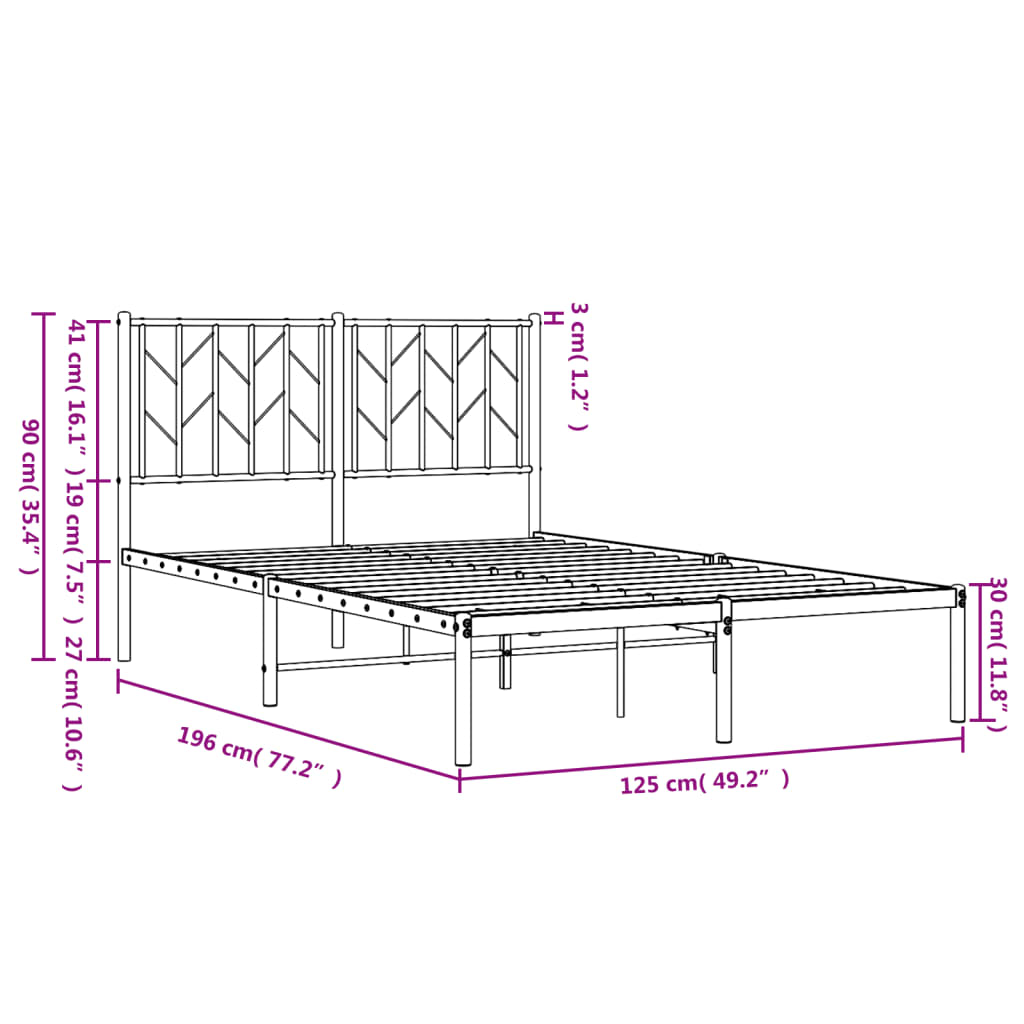 vidaXL metallist voodiraam peatsiga, must, 120x190 cm