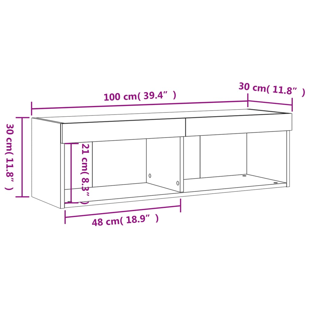 vidaXL LED-tuledega telerikapp, suitsutatud tamm, 100 x 30 x 30 cm