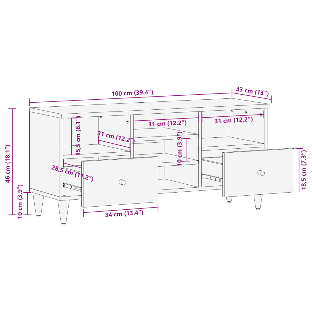 vidaXL telerialus, 100 x 33 x 46 cm, mangopuit