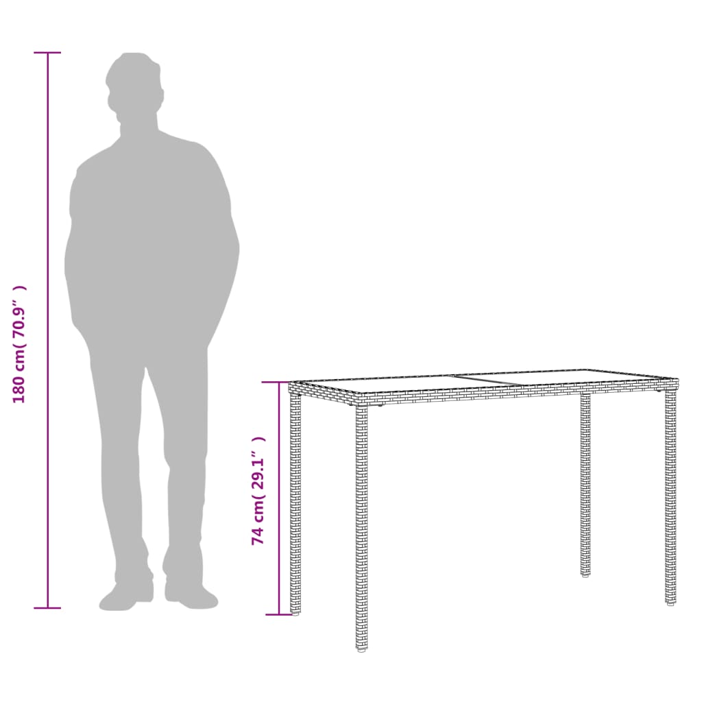 vidaXL aialaud klaasplaadiga, beež, 115x54x74 cm, polürotang