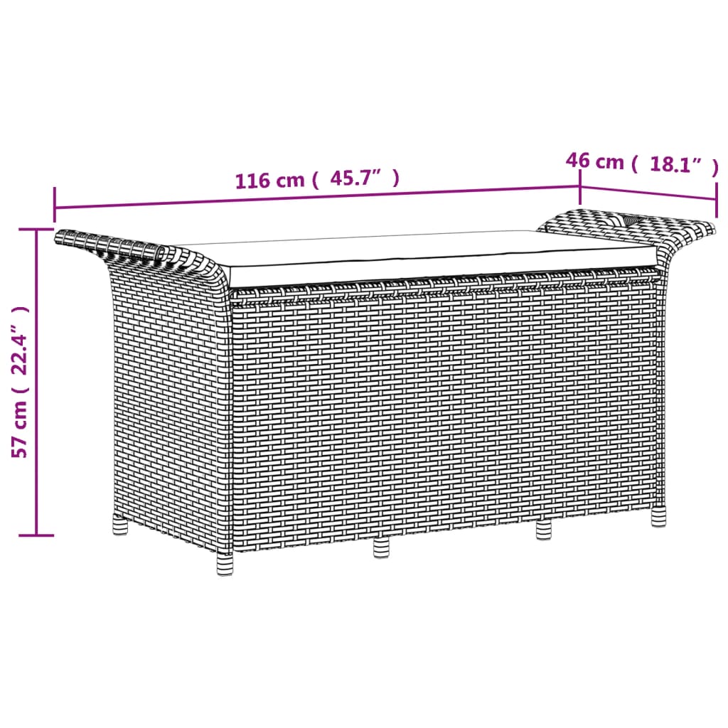 vidaXL aiapink istmepadjaga, pruun, 116 x 46 x 57 cm, polürotang