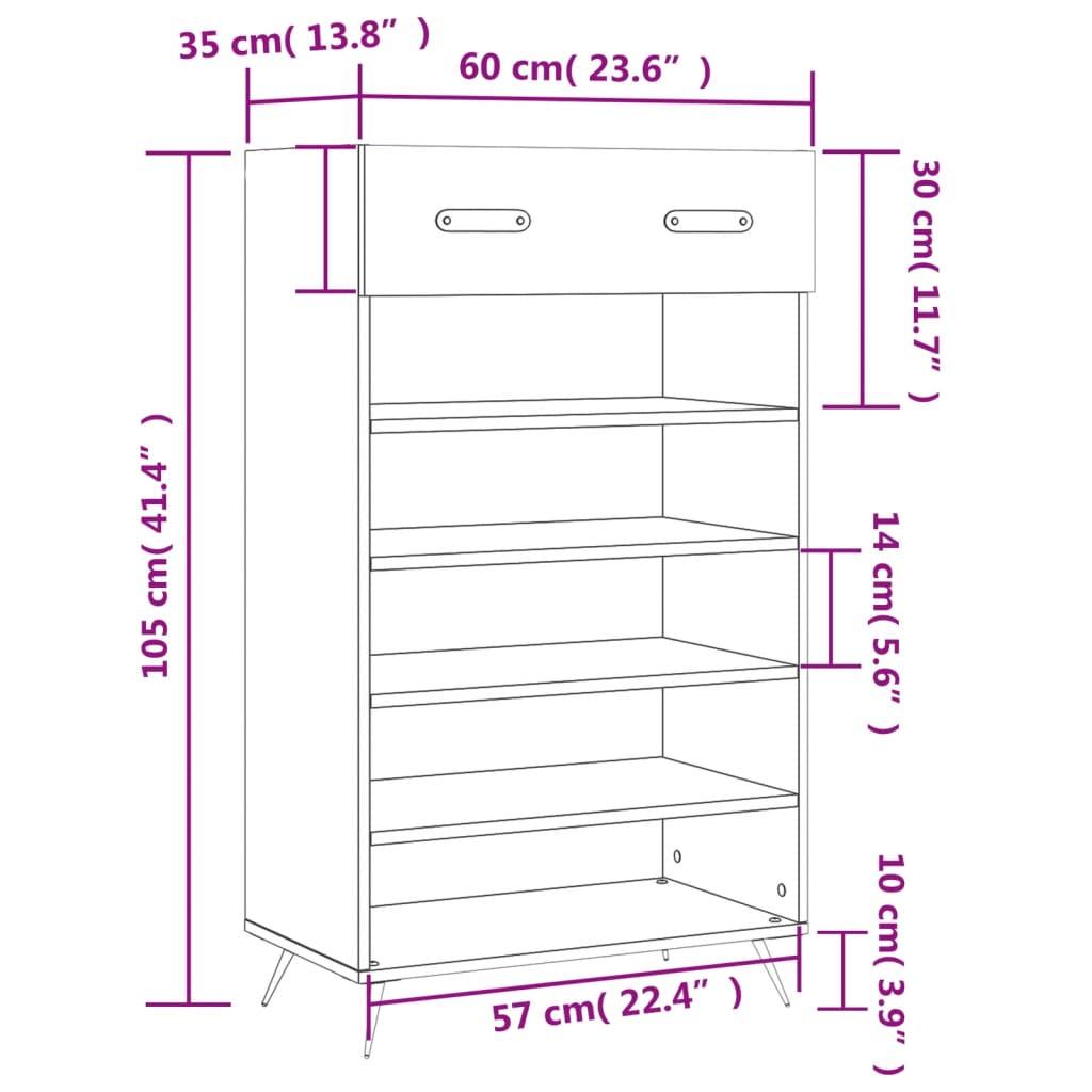 vidaXL jalatsikapp, must, 60 x 35 x 105 cm, tehispuit