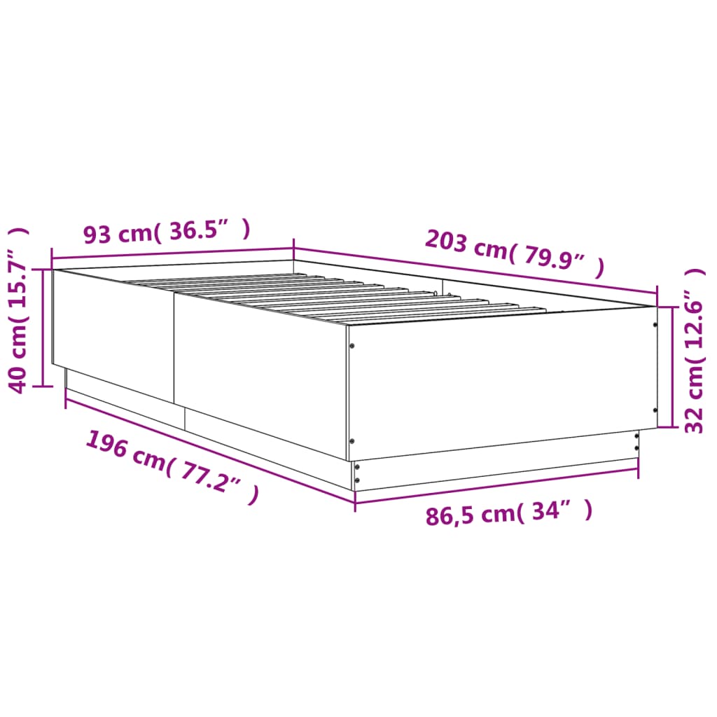 vidaXL voodiraam, hall Sonoma tamm, 90 x 200 cm, tehispuit