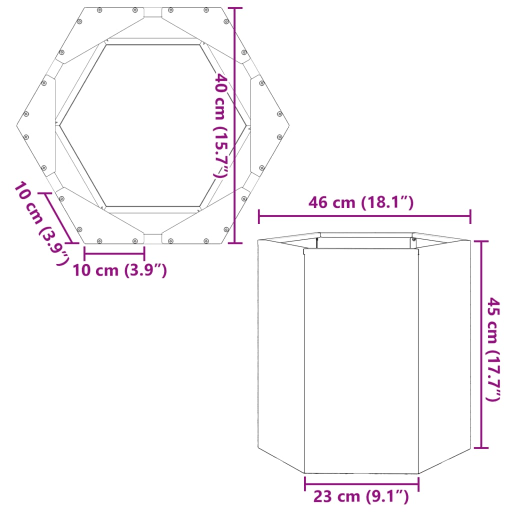 vidaXL kuusnurkne aia taimekast, 46x40x45 cm, Corten teras