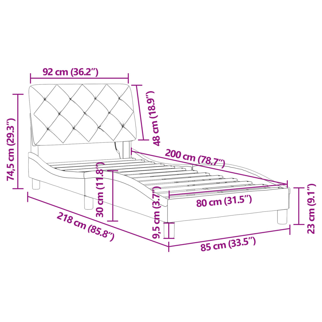 vidaXL voodiraam LED-tuledega, must, 80x200 cm, samet