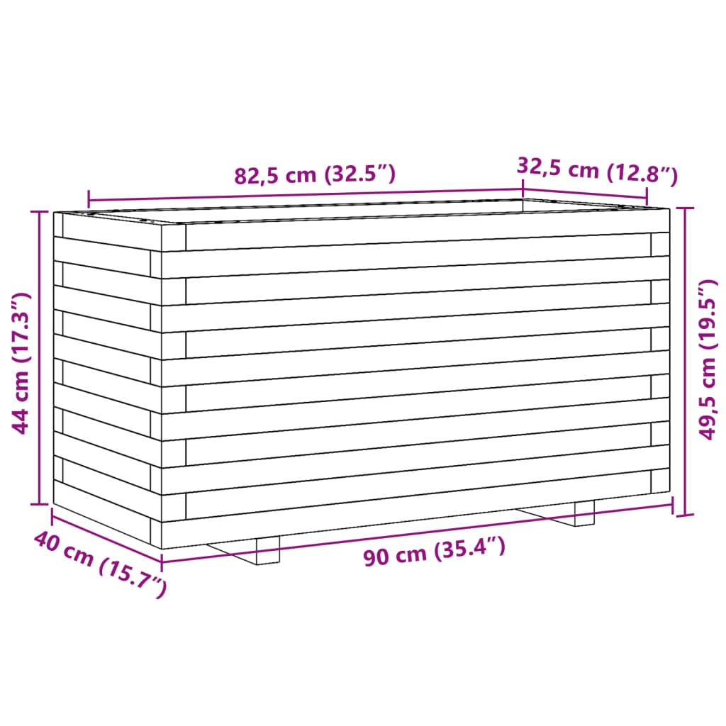 vidaXL aia taimekast, 90x40x49,5 cm, immutatud männipuit