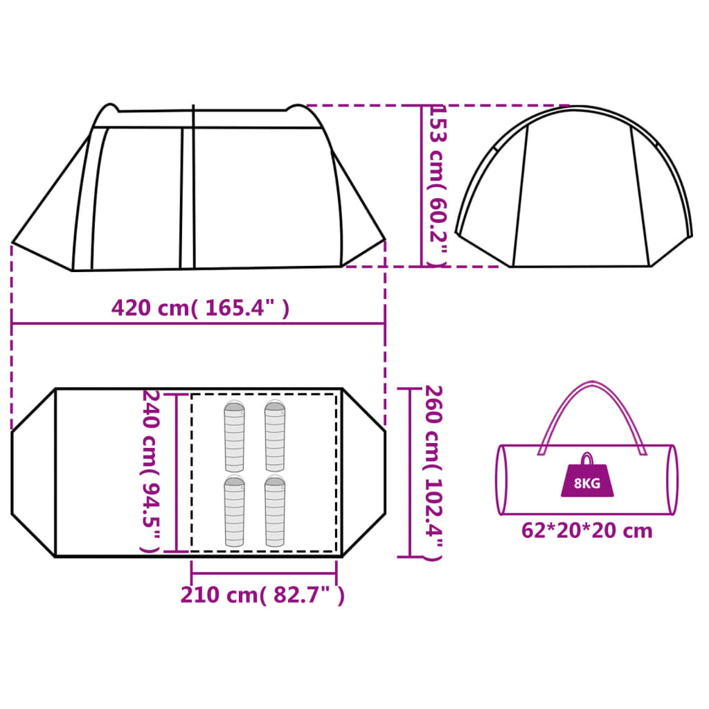 vidaXL matkatelk 4 inimesele, tunnel, hall ja oranž, veekindel