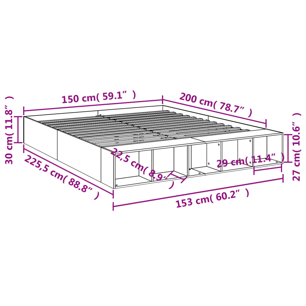 vidaXL voodiraam, suitsutatud tamm, 150 x 200 cm, tehispuit