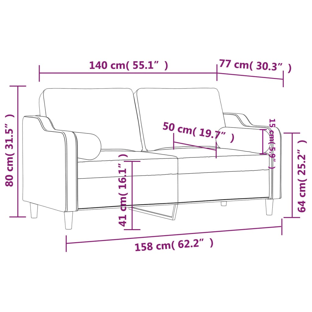 vidaXL 2-kohaline diivan patjadega, must, 140 cm, kangas