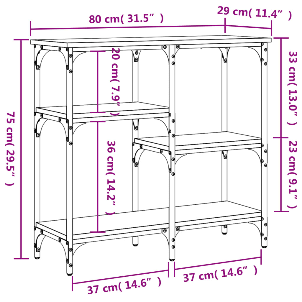 vidaXL konsoollaud, hall Sonoma tamm, 80x29x75 cm, tehispuit