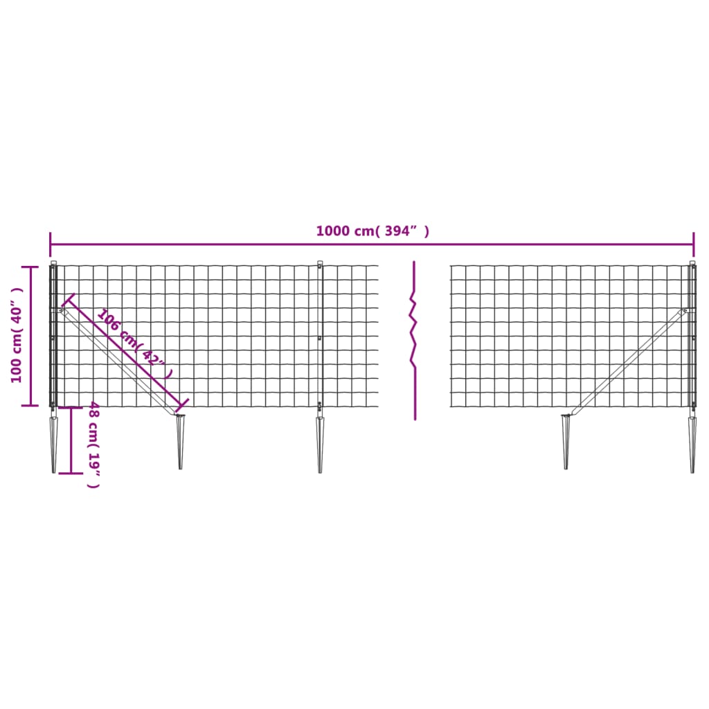 vidaXL traataed vaiadega, antratsiithall, 1x10 m