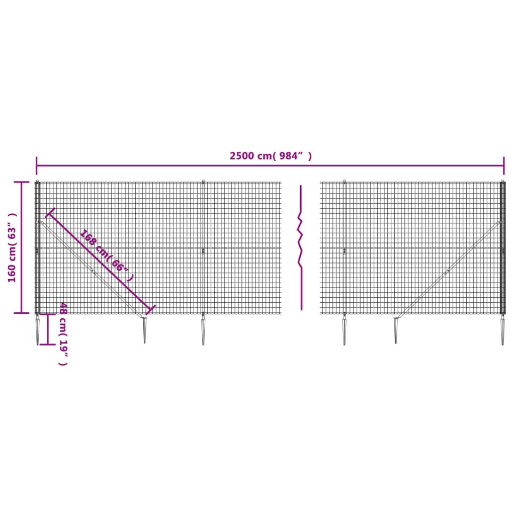 vidaXL traataed vaiadega, antratsiithall, 1,6 x 25 m