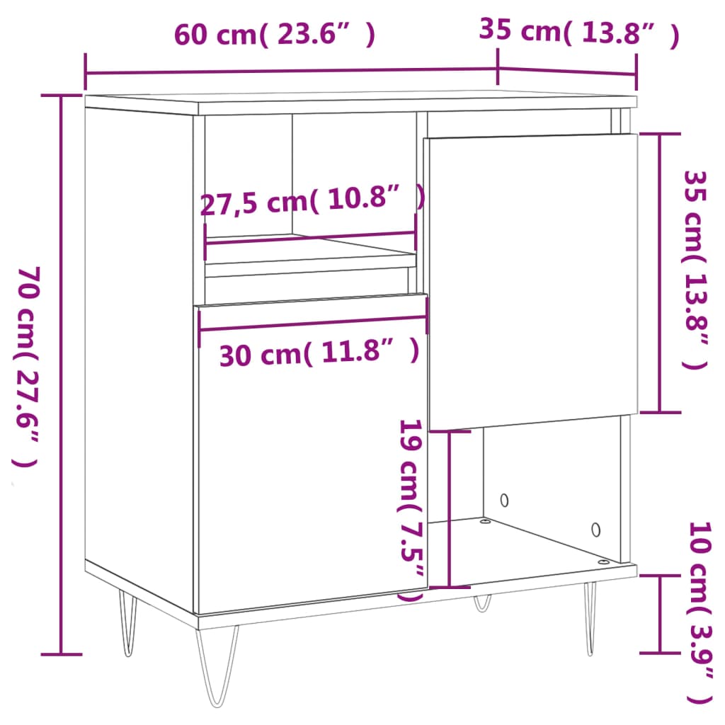 vidaXL puhvetkapp, hall Sonoma tamm, 60x35x70 cm, tehispuit